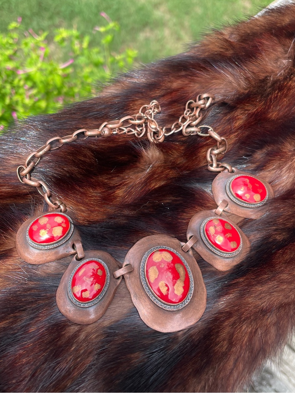 Chico’s copper and red enameled necklace